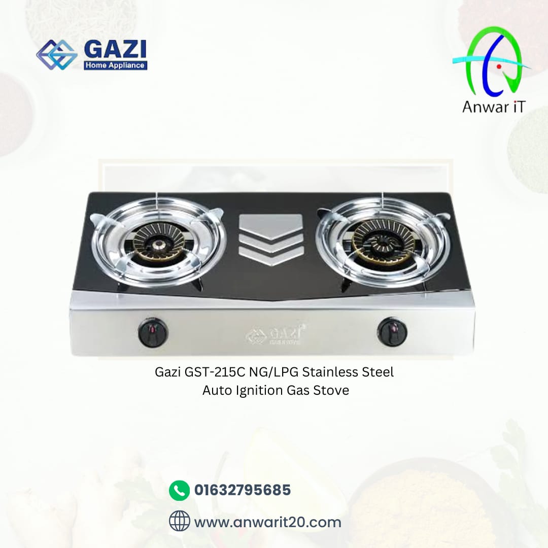 Gazi GST-215C NG/LPG Stainless Steel Auto Ignition Gas Stove