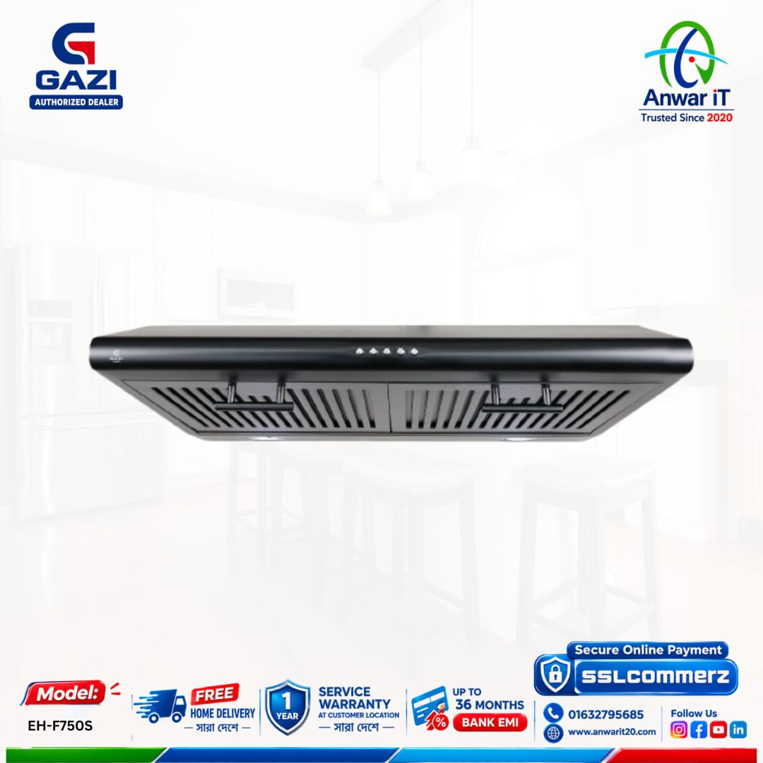 Gazi Smiss EH-F750S Kitchen Hood | Push Switch Control & Powerful Suction