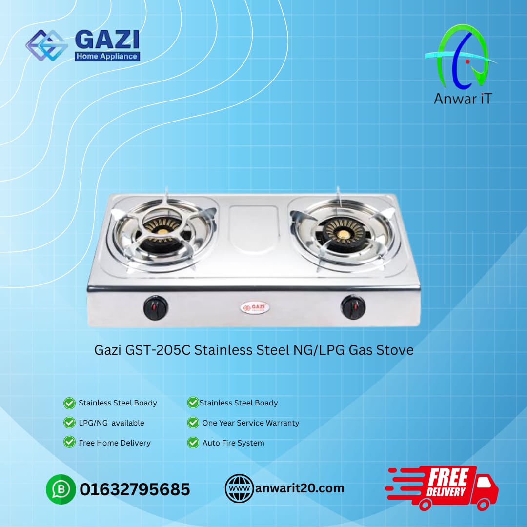 Gazi GST-205C Stainless Steel LPG/NG Gas Stove
