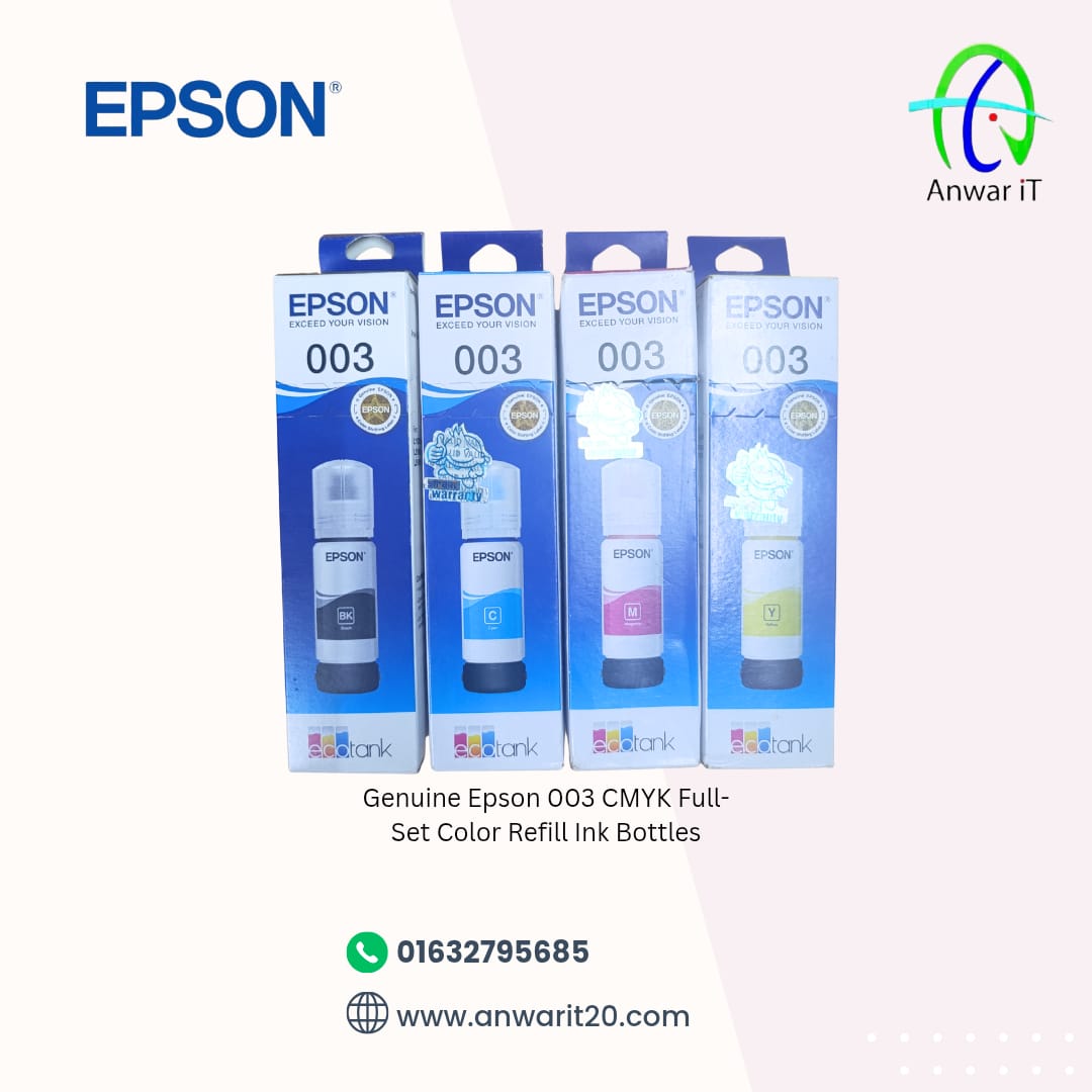 Genuine Epson 003 CMYK Full-Set Color Refill Ink Bottles