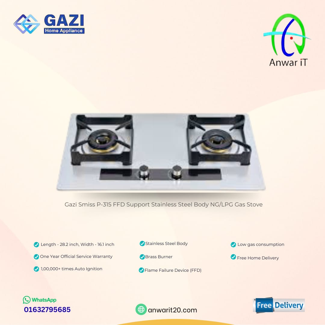 Gazi Smiss P-315 (2 Burner) FFD Support Stainless Steel Gas Stove! 