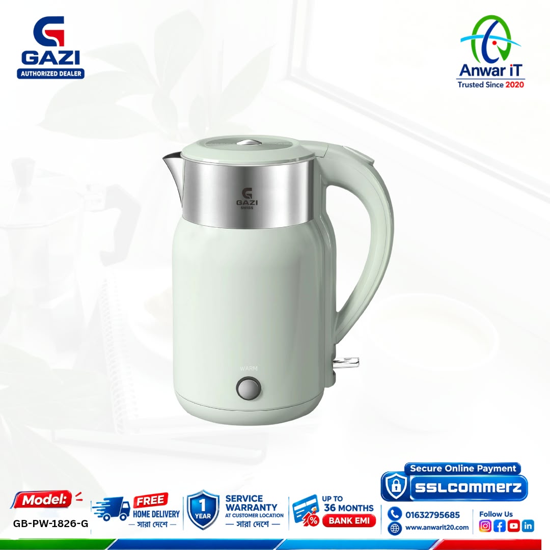 Gazi Smiss GB-PW-1826-G Electric Kettle – Smart, Elegant & Quick Heating Solution