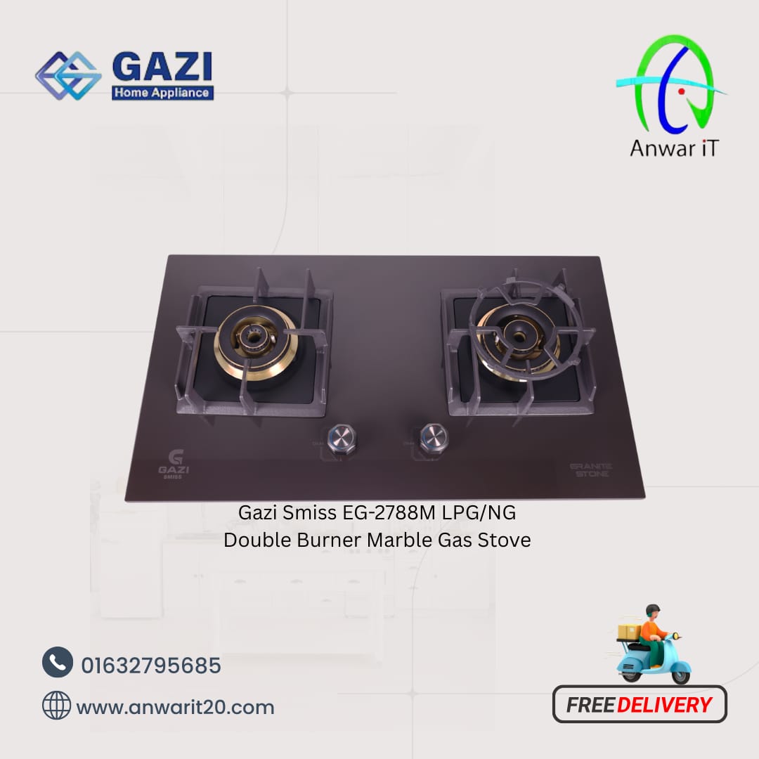 Gazi Smiss EG-2788M LPG/NG Double Burner Marble Gas Stove