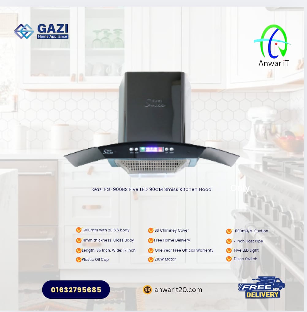 Gazi EG-900BS Five LED 90CM Smiss Kitchen Hood