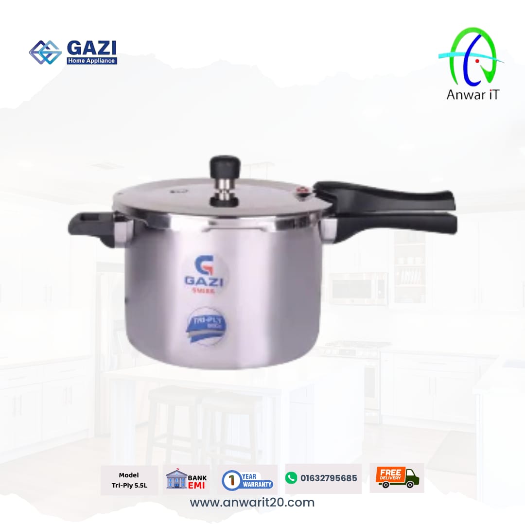 Gazi Tri-Ply 5.5L Pressure Cooker | 304 Stainless Steel | Gas & Induction Compatible