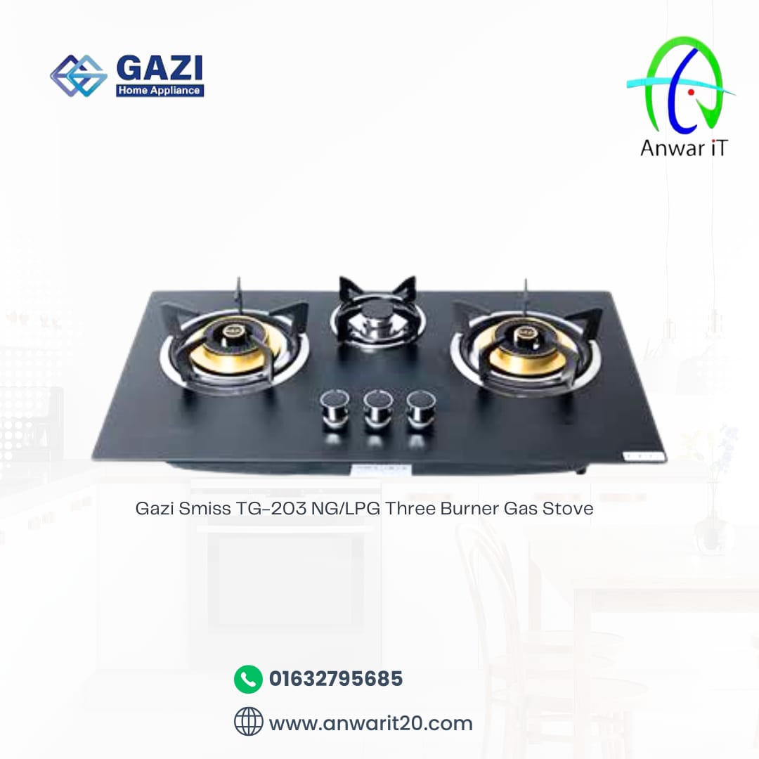 Gazi Smiss TG-203 NG/LPG Three Burner Gas Stove
