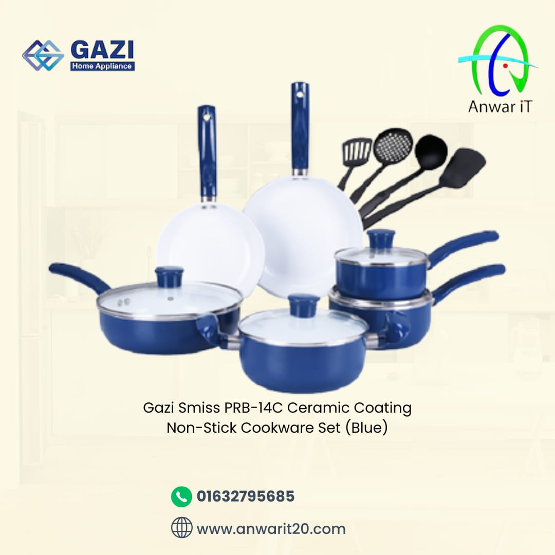 Gazi Smiss PRB-14C Ceramic Coating Non-Stick Cookware Set (Blue)
