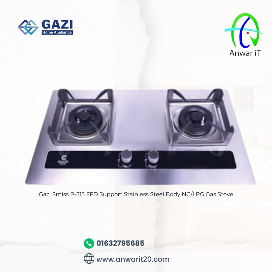 Gazi Smiss P-315 (2 Burner) FFD Support Stainless Steel Gas Stove! 