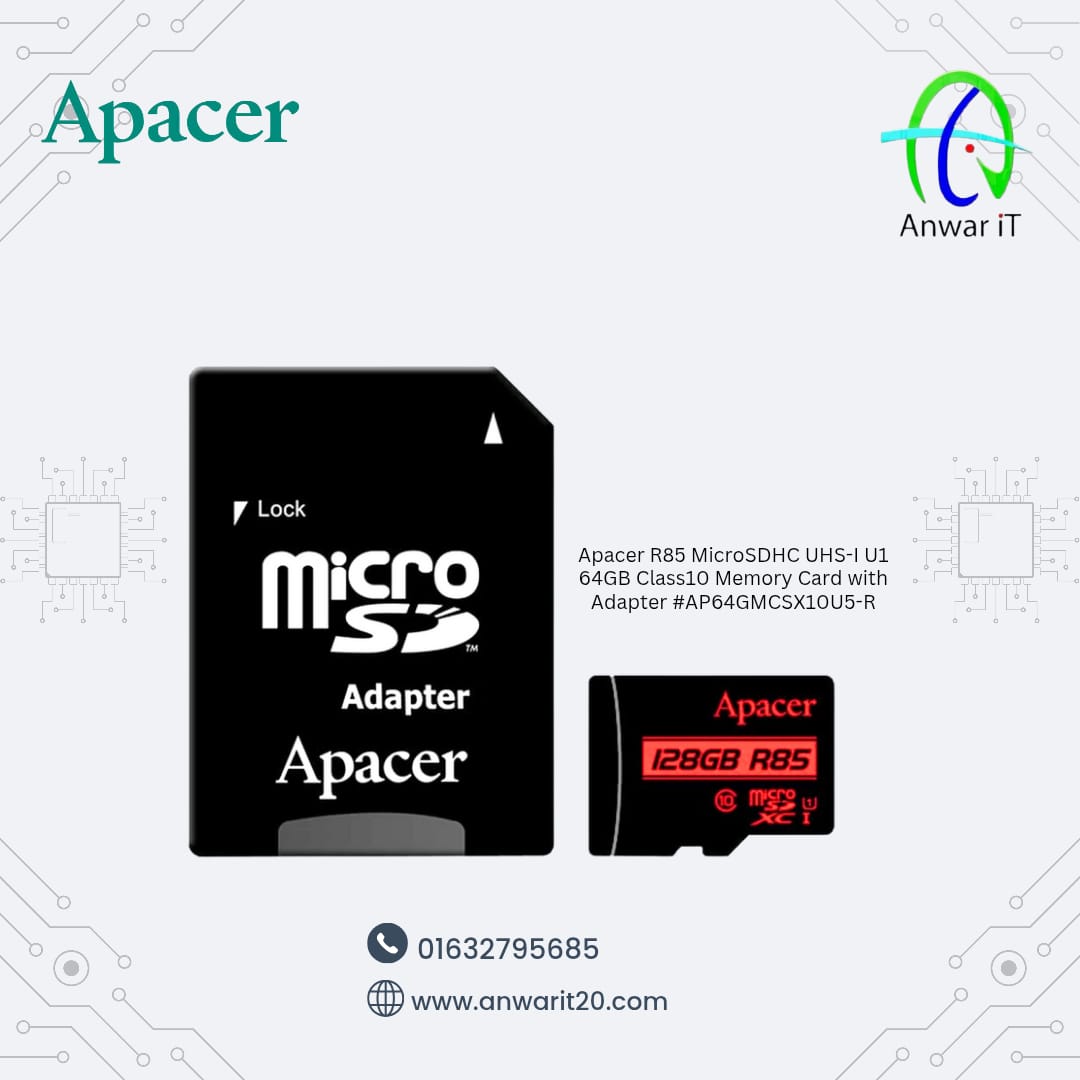 Apacer R85 MicroSDHC UHS-I U1 64GB Class10 Memory Card with Adapter #AP64GMCSX10U5-R