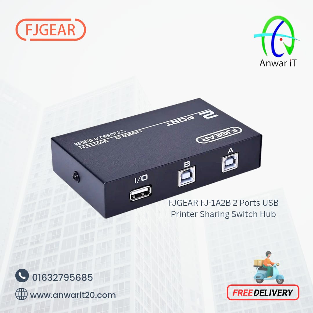 FJGEAR FJ-1A2B 2 Ports USB Printer Sharing Switch Hub