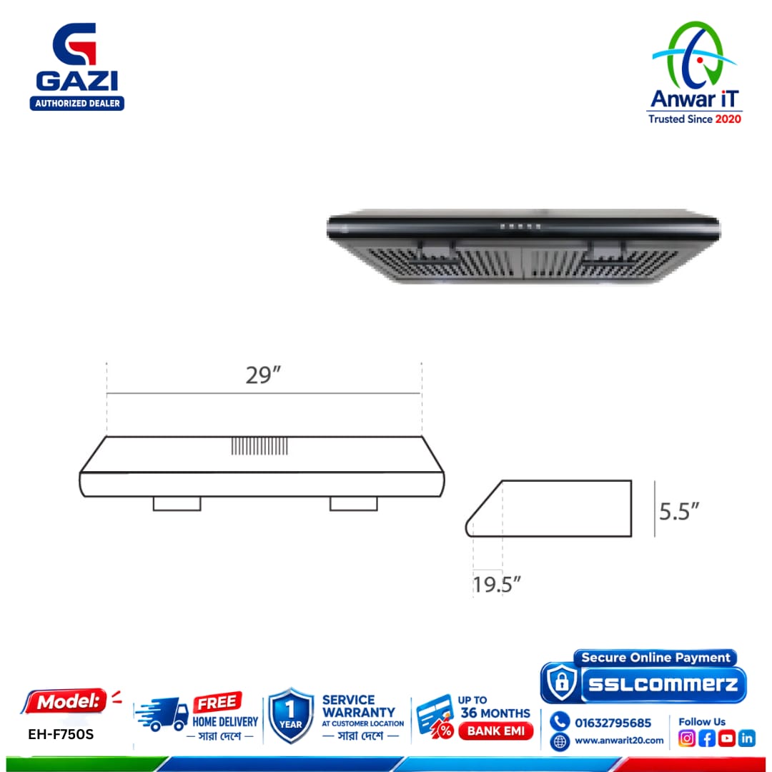 Gazi Smiss EH-F750S Kitchen Hood | Push Switch Control & Powerful Suction 2