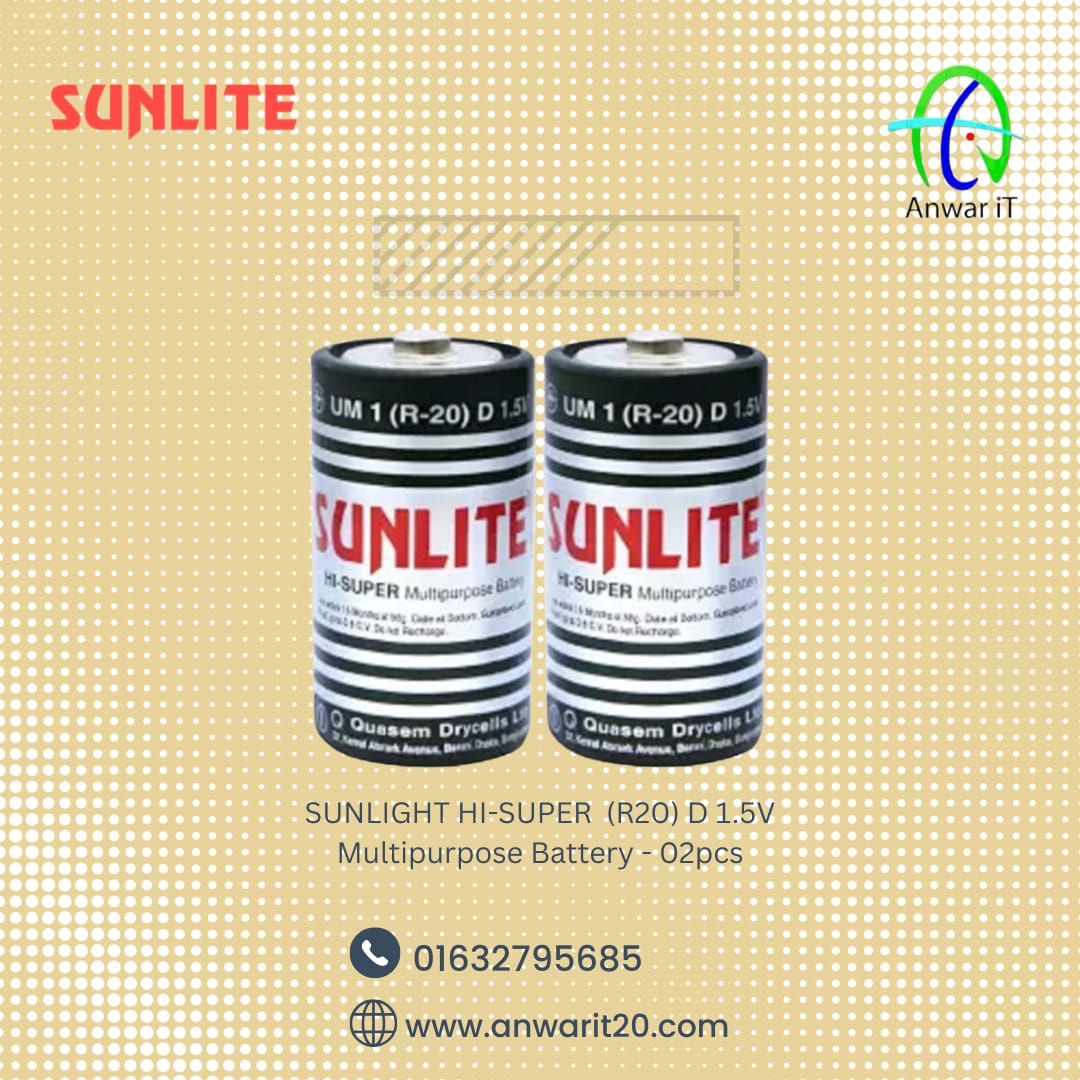 SUNLIGHT HI-SUPER (R20) D 1.5V Multipurpose Battery - 02pcs