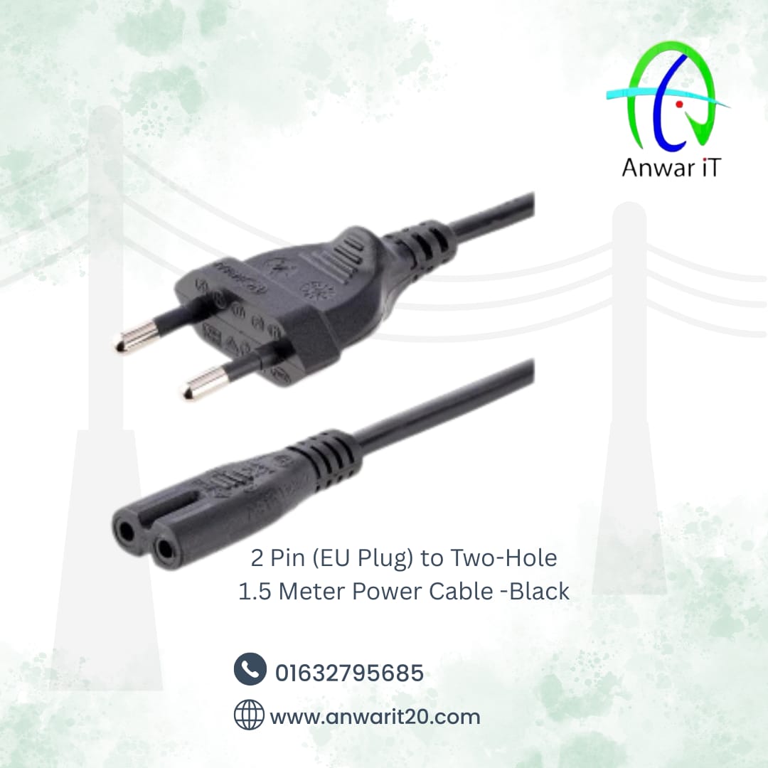 EU Plug 2 Pin to Two-Hole 1.5 Meter Power Cable -Black