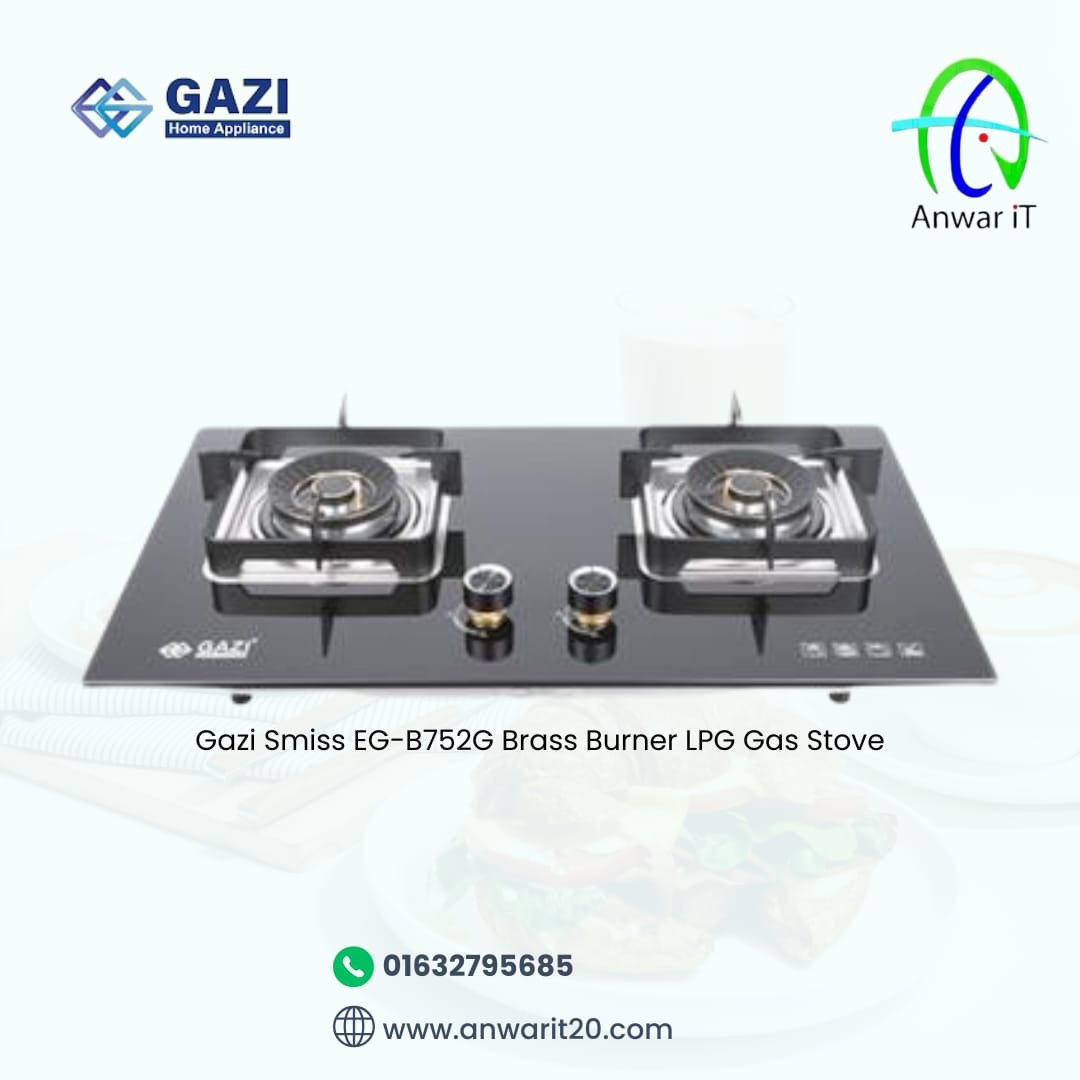Gazi Smiss EG-B752G Tempered Glass Brass Burner LPG Gas Stove