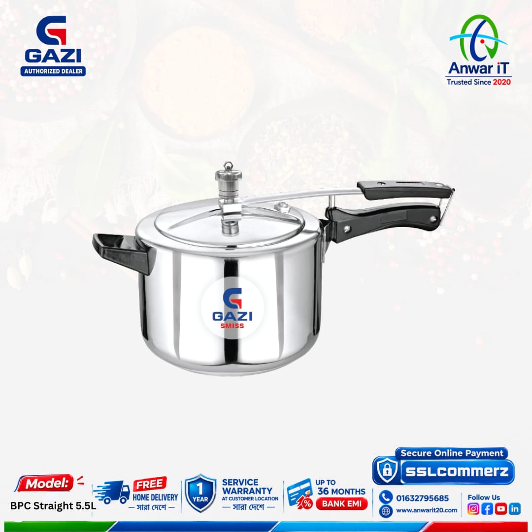 Gazi Smiss BPC Straight 5.5L Premium Pressure Cooker | Durable & Stylish Design