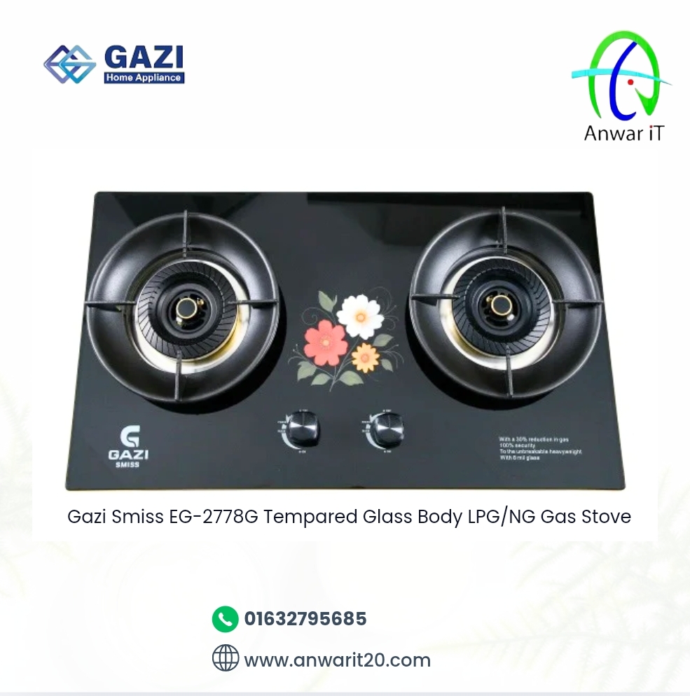 Gazi Smiss EG-2778G Tempared Glass Body LPG/NG Gas Stove
