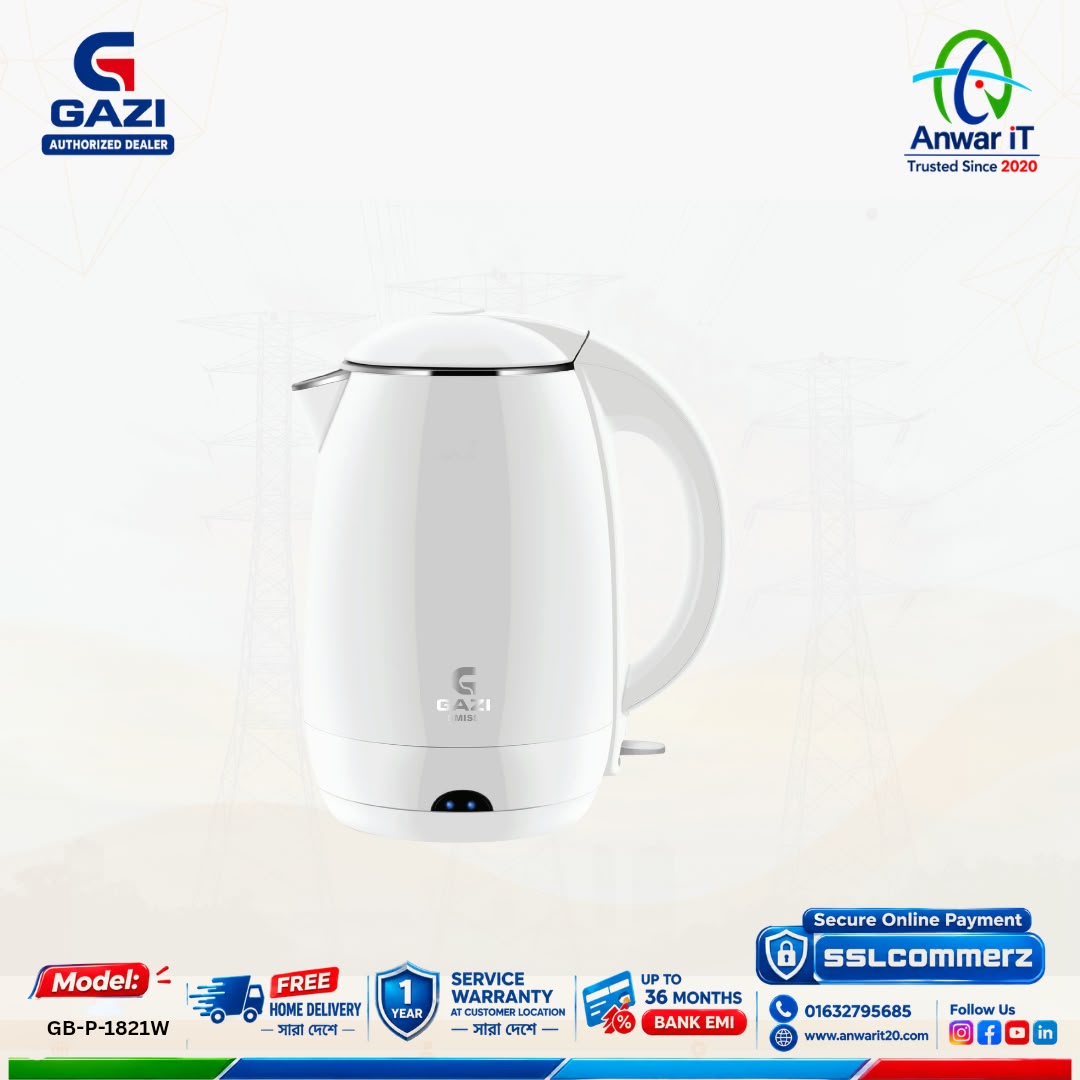 Gazi Smiss GB-P-1821W Electric Kettle – Fast Boiling, Everyday Convenience