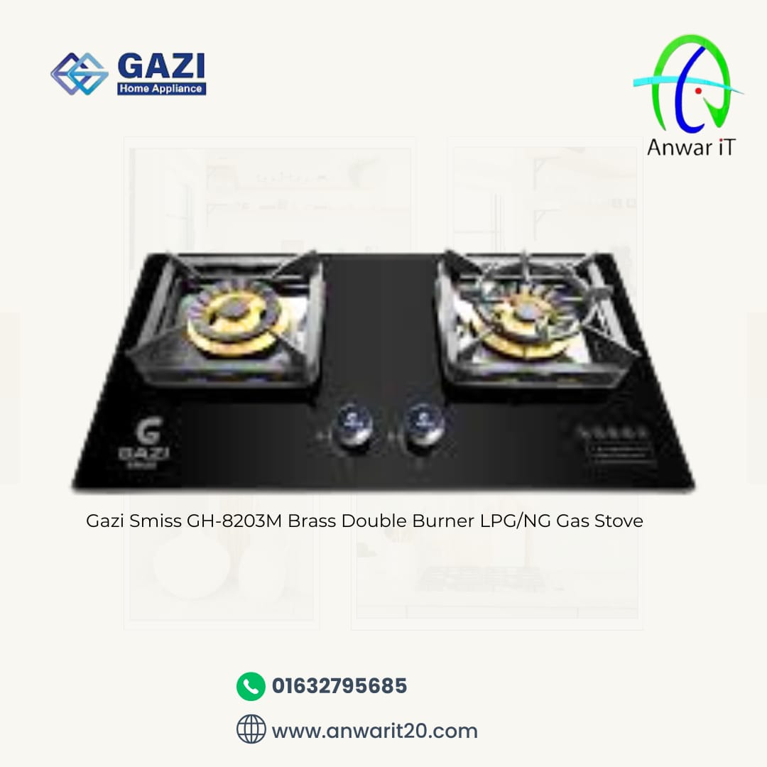 Gazi Smiss GH-8203M Brass Double Burner LPG/NG Gas Stove