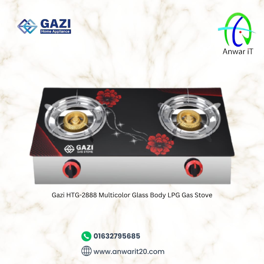 Gazi HTG-2888 Multicolor Glass Body LPG Gas Stove