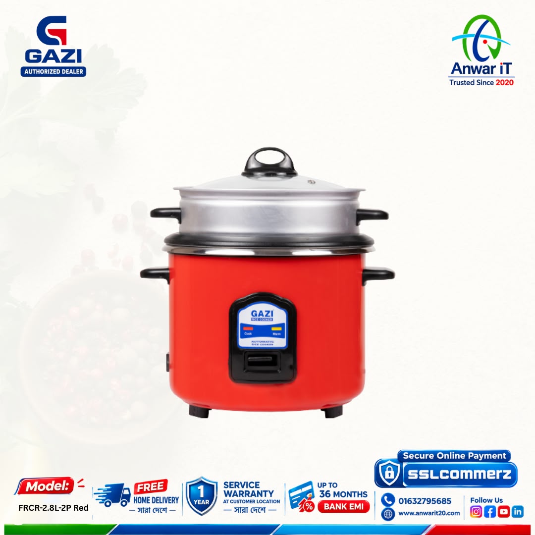 Gazi Smiss FRCR-2.8L-2P Red Non-Stick Rice Cooker | 2.8L Premium Electric Rice Cooker