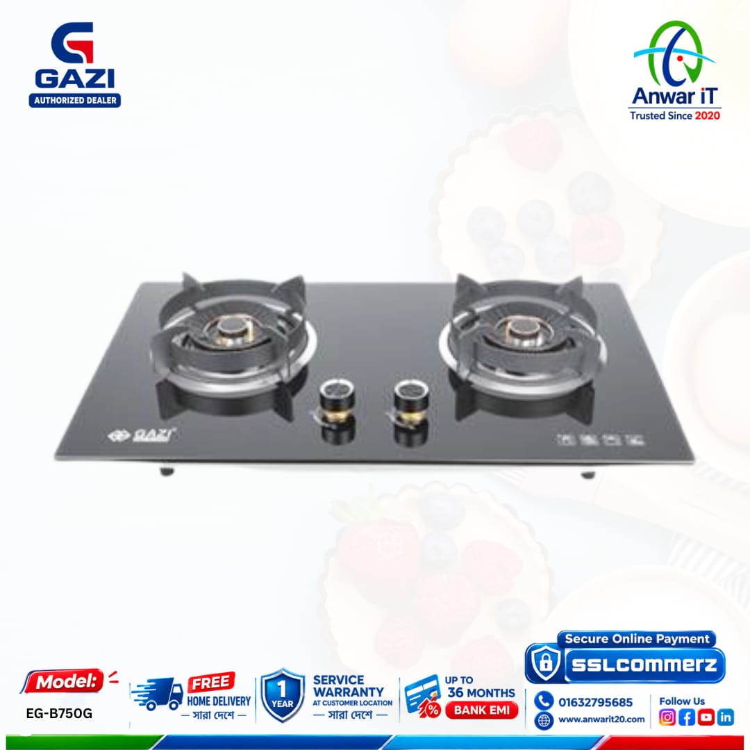 Gazi Smiss EG-B750G 2 Burner Gas Stove | Durable & Stylish Design