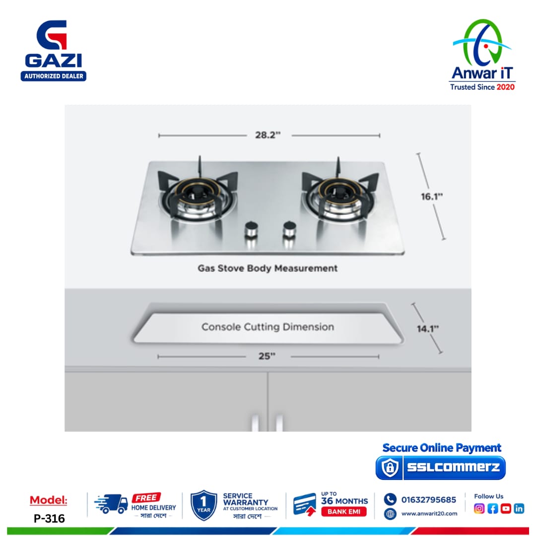 Gazi Smiss P-316 Double Burner Gas Stove | Premium & Stylish Cooker 2