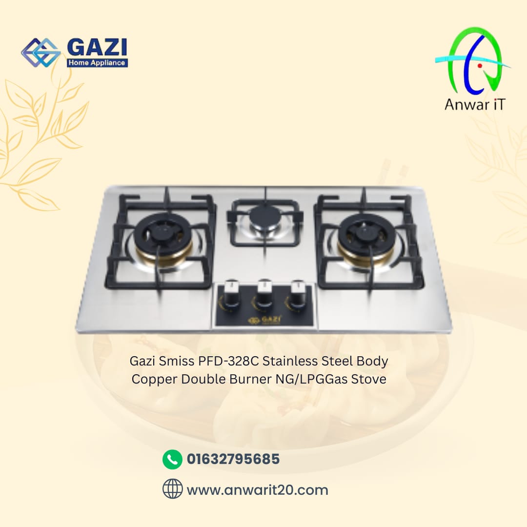 Gazi Smiss PFD-328C Stainless Steel Body Copper Double Burner NG/LPGGas Stove