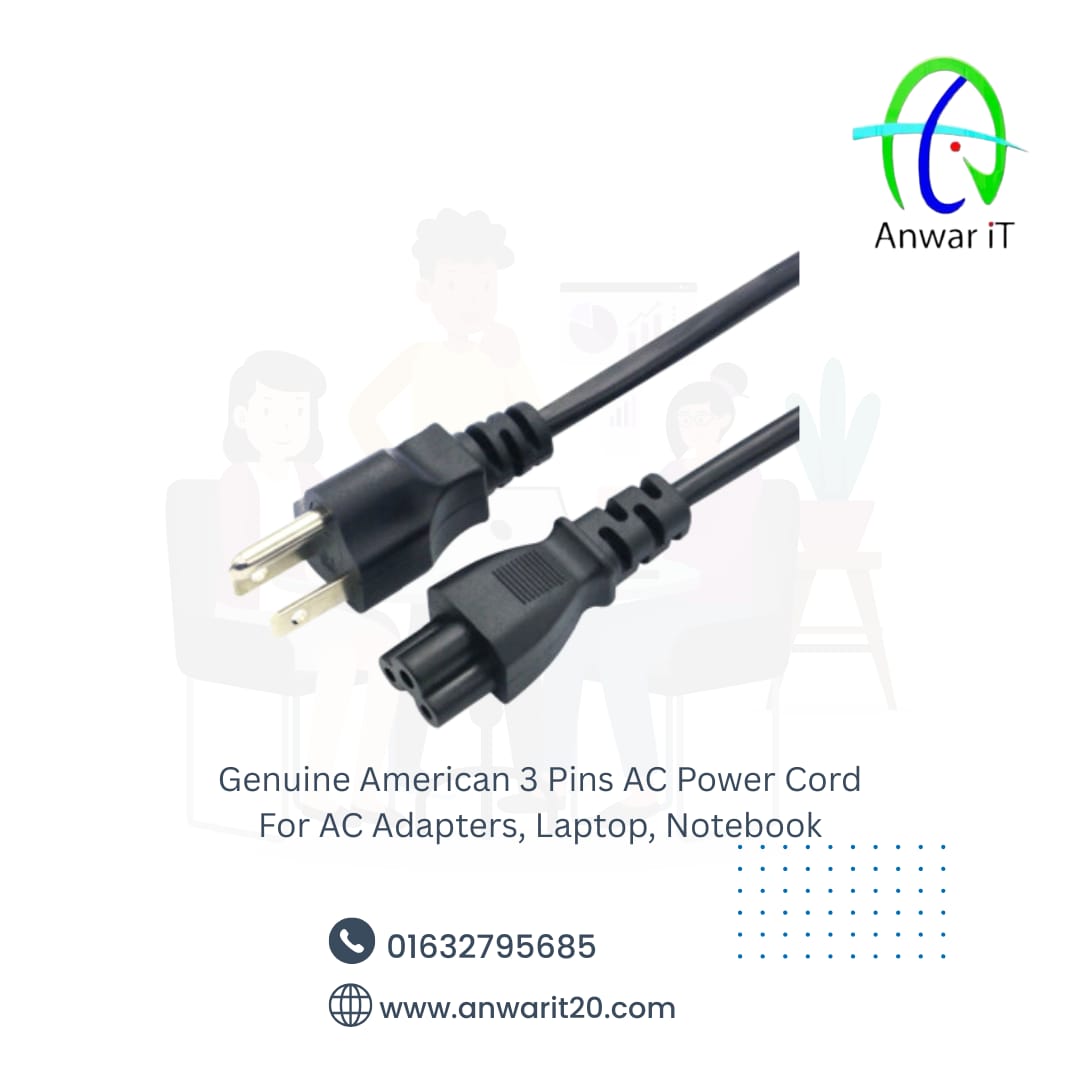 Genuine American 3 Pins AC Power Cord For AC Adapters, Laptop, Notebook