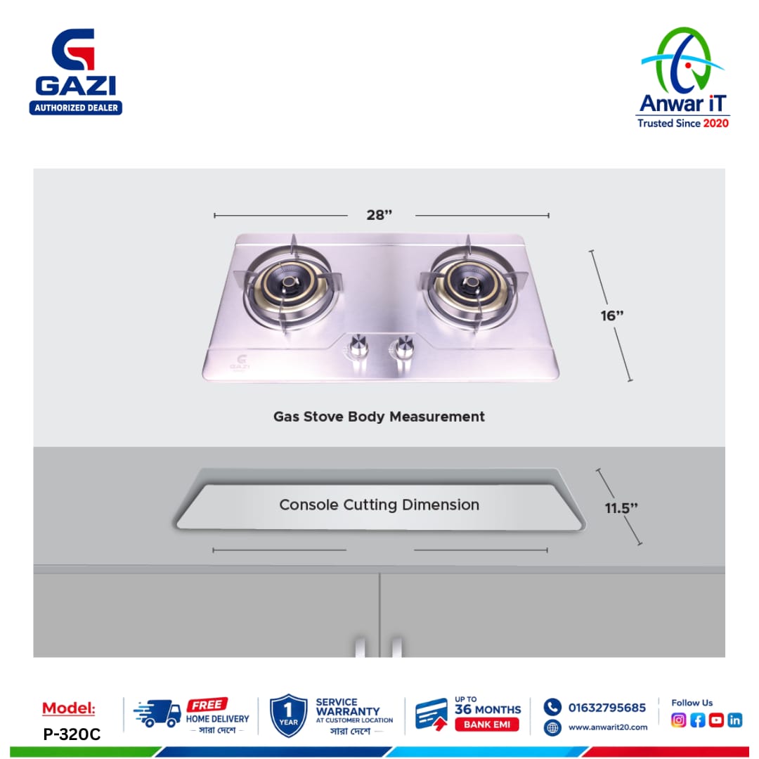 Gazi Smiss P-320C Double Burner Gas Stove | Stylish & Durable Kitchen Solution 2