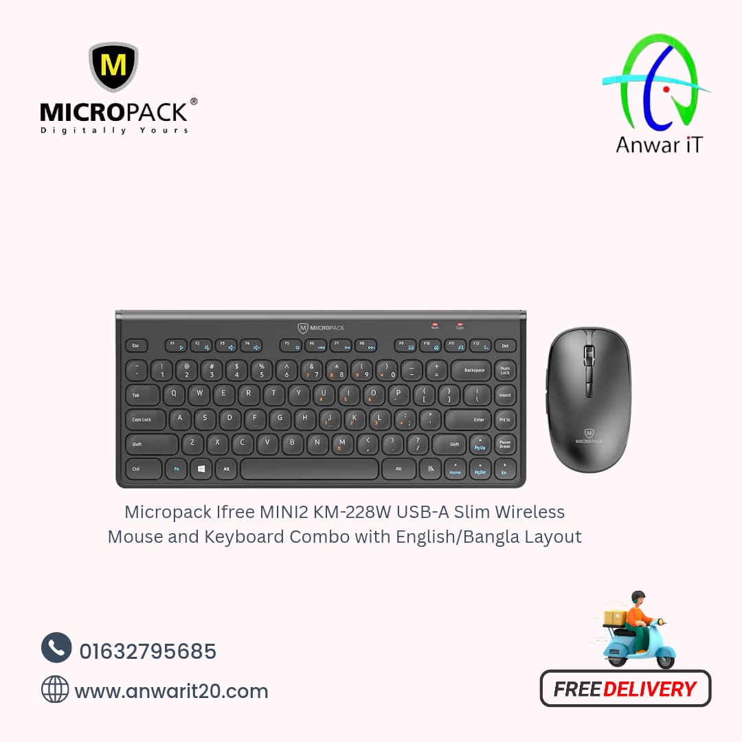 Micropack Ifree MINI2 KM-228W USB-A Slim Wireless Mouse and Keyboard Combo with English/Bangla Layout
