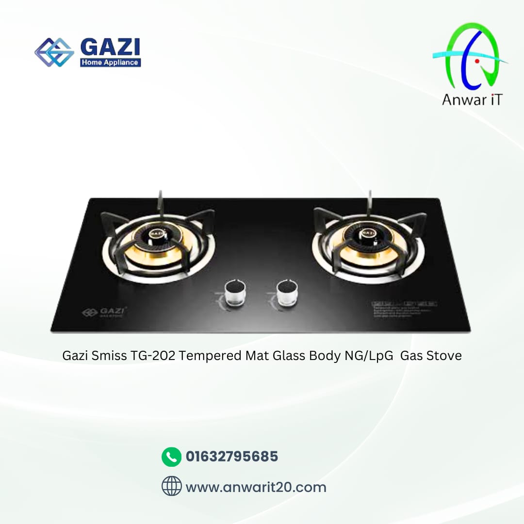 Gazi Smiss TG-202 Tempered Mat Glass Body NG/LpG  Gas Stove