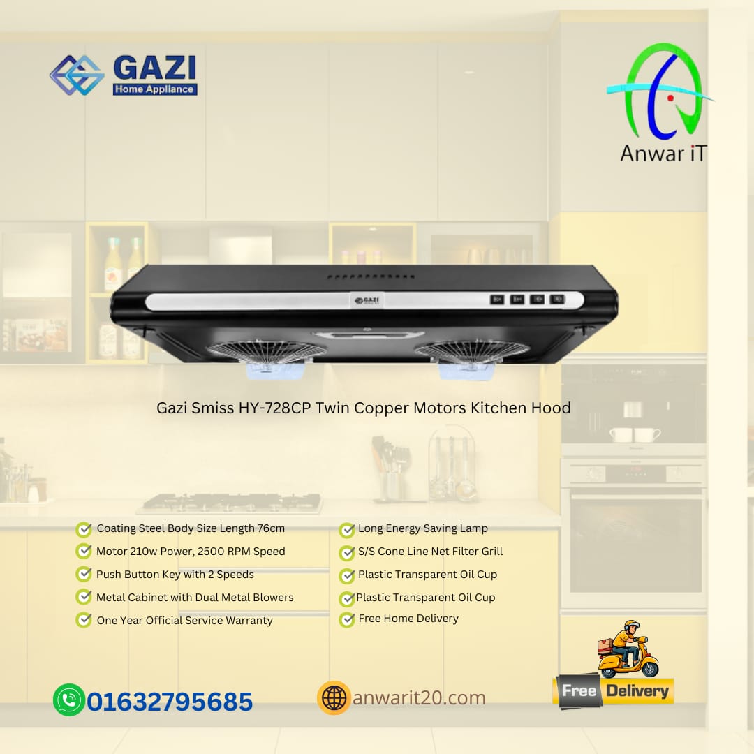 Gazi Smiss HY-728CP Twin Copper Motors Kitchen Hood