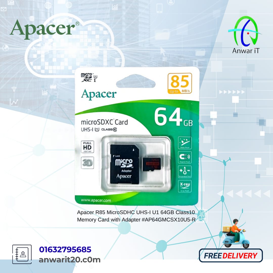Apacer R85 MicroSDHC UHS-I U1 64GB Class10 Memory Card with Adapter #AP64GMCSX10U5-R