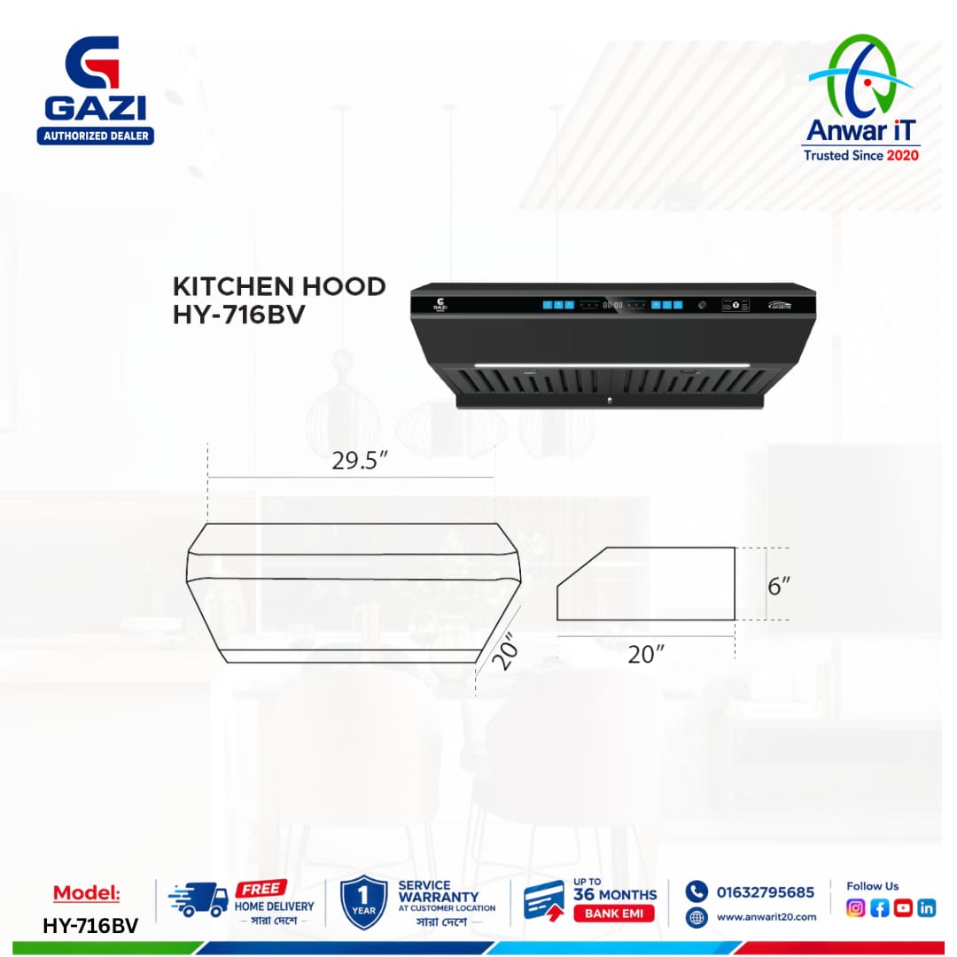 Gazi Smiss HY-716BV Premium Kitchen Hood – Hand Motion Sensor & Touch Control 2