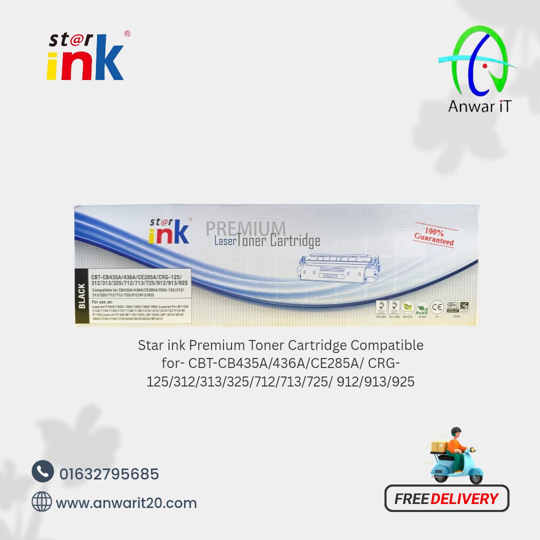Star ink Premium Toner Cartridge Compatible for- CBT-CB435A/436A/CE285A/ CRG-125/312/313/325/712/713/725/ 912/913/925