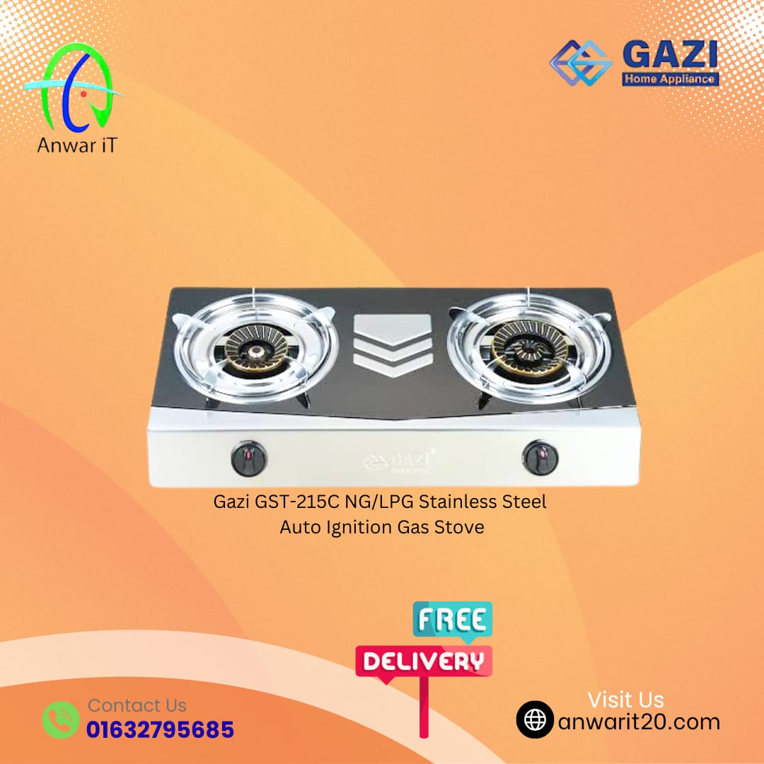 Gazi GST-215C NG/LPG Stainless Steel Auto Ignition Gas Stove