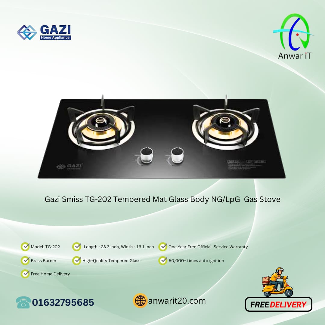 Gazi Smiss TG-202 Tempered Mat Glass Body NG/LpG  Gas Stove