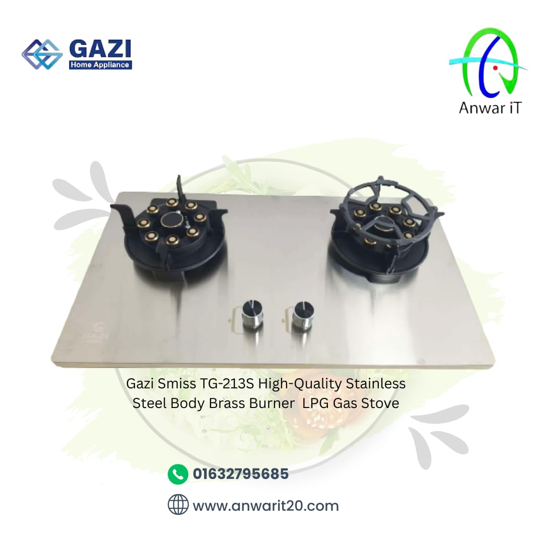 Gazi Smiss TG-213S High-Quality Stainless Steel Body Brass Burner  LPG Gas Stove