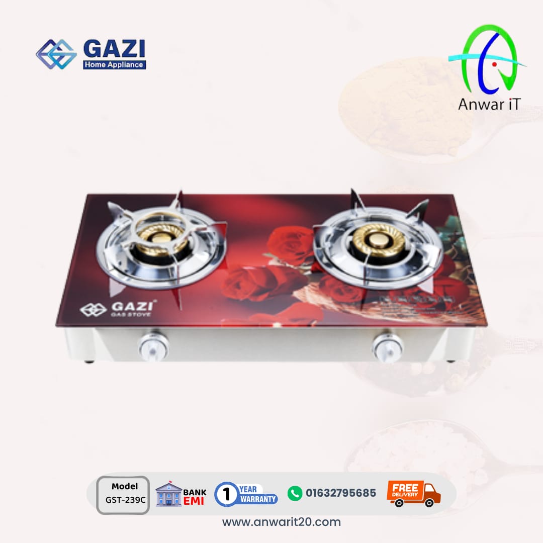 Gazi GST-239C LPG Gas Stove – High-Performance Double Burner with Durable Glass Top