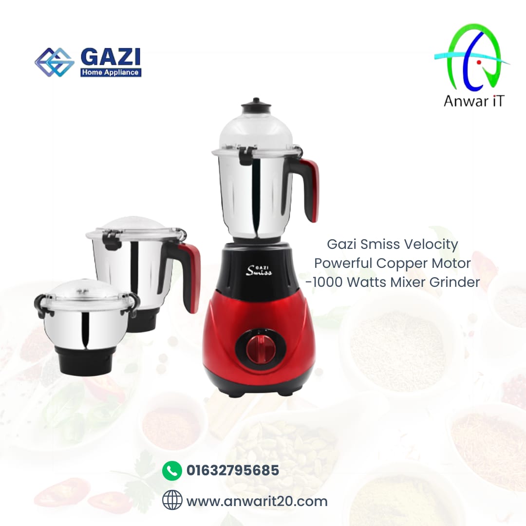 Gazi Smiss Velocity Powerful Copper Motor -1000 Watts Mixer Grinder