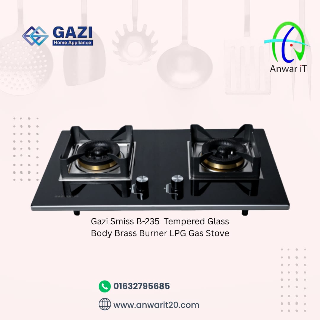 Gazi Smiss B-235 Tempered Glass Body Brass Burner LPG Gas Stove