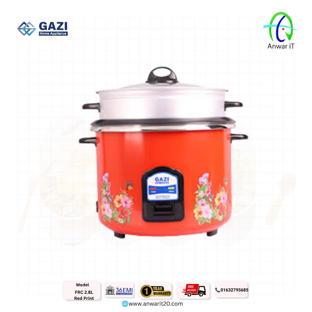 Gazi Smiss FRC 2.8L Red Print Rice Cooker – 2.8L Non-Stick Electric Cooker
