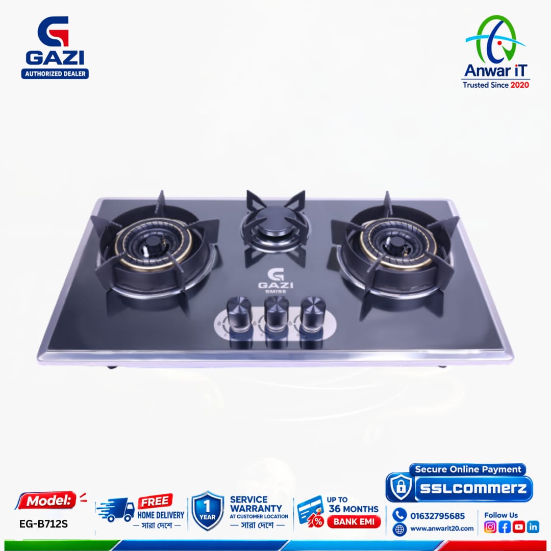 Gazi Smiss EG-B712S Premium Gas Stove – Smart Cooking with Stylish Design 