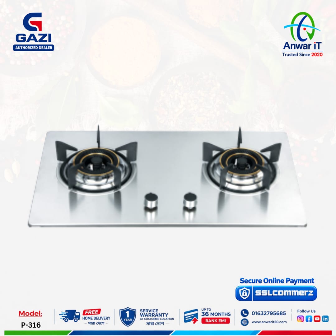 Gazi Smiss P-316 Double Burner Gas Stove | Premium & Stylish Cooker