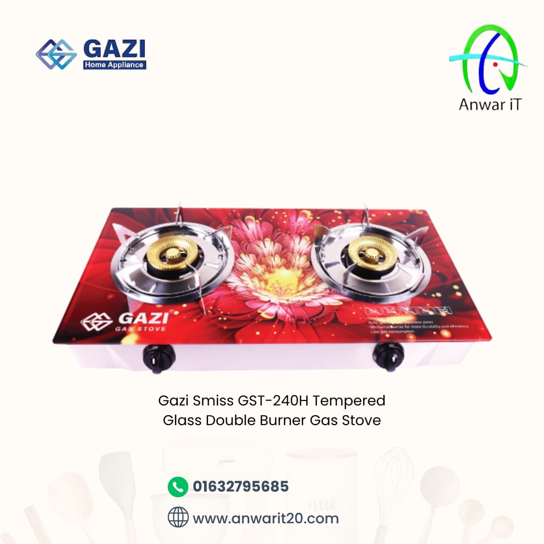 Gazi Smiss GST-240H Tempered Glass Double Burner Gas Stove