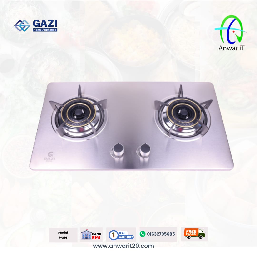 Gazi Smiss P-316 Gas Stove – Smart & Stylish Double Burner Cooker