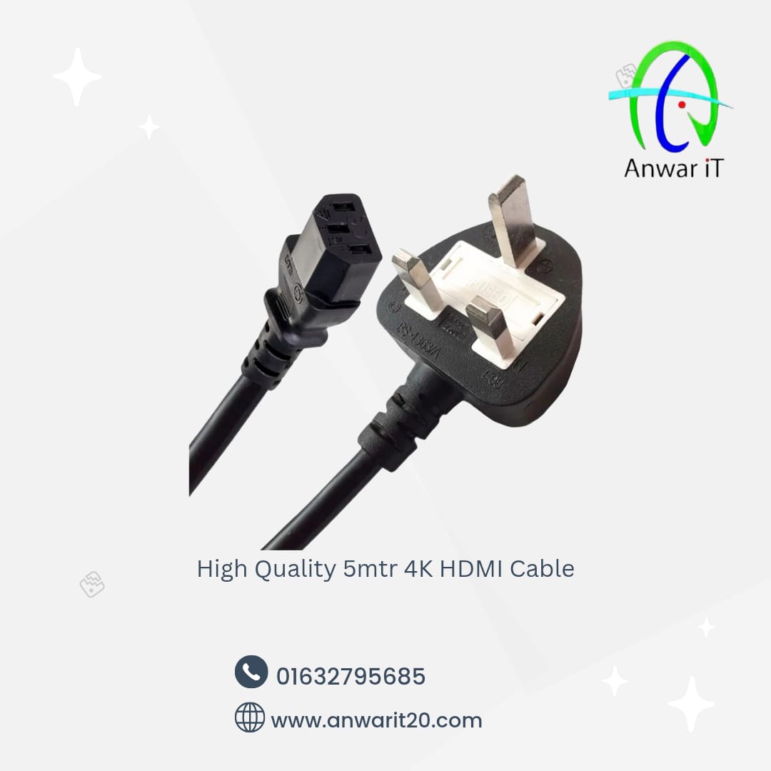 Black & White 3-Pin 1.5 Meter Desktop Power Cable with Fuse