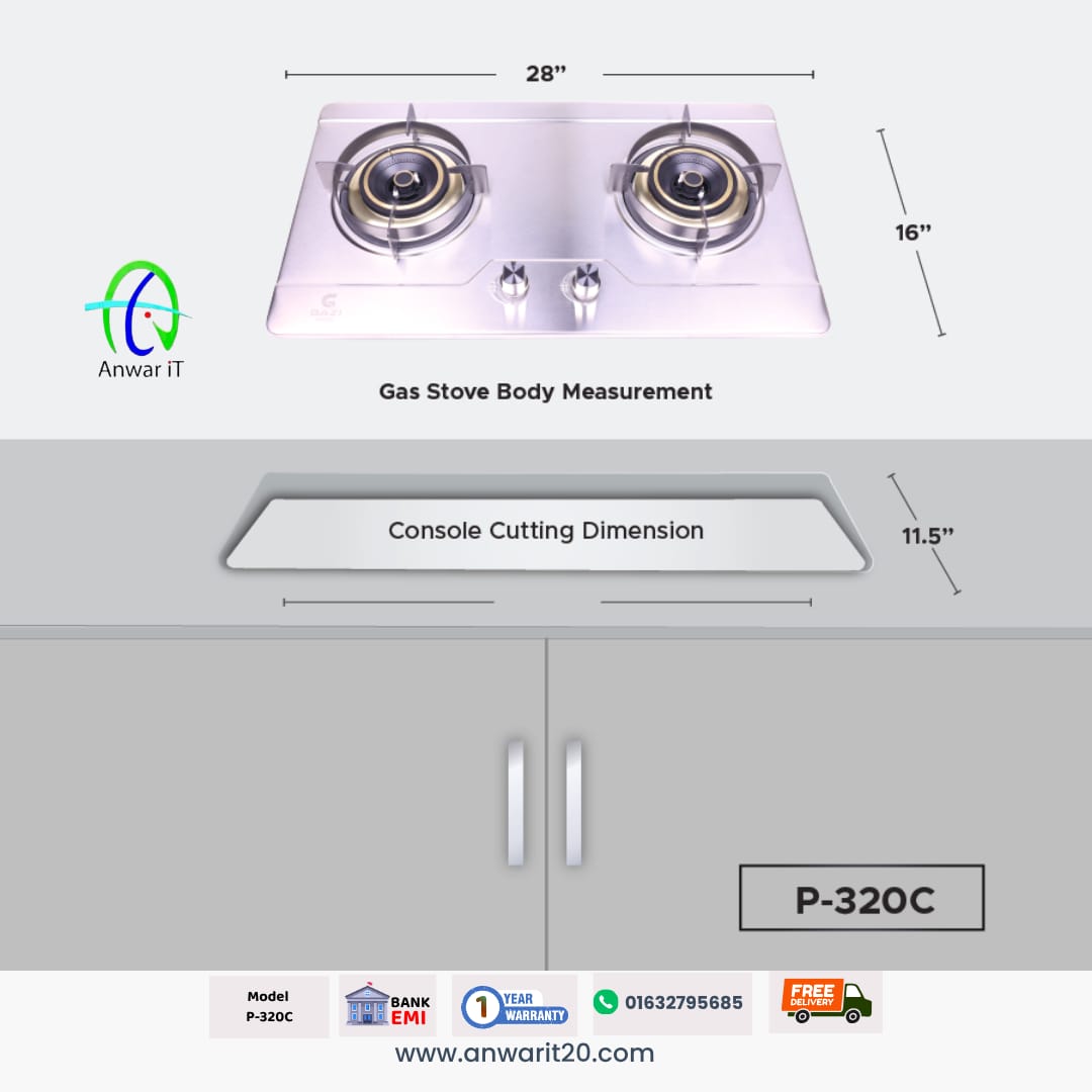 Gazi Smiss P-320C Double Burner Gas Stove | Stylish & Durable Kitchen Solution 2