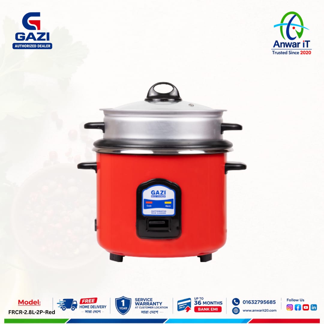 Gazi Smiss FRCR-2.8L-2P Red Non-Stick Rice Cooker | 2.8L Premium Electric Rice Cooker