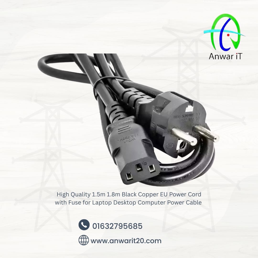 High Quality 1.5m 1.8m Black Copper EU Power Cord with Fuse for Laptop Desktop Computer Power Cable 
